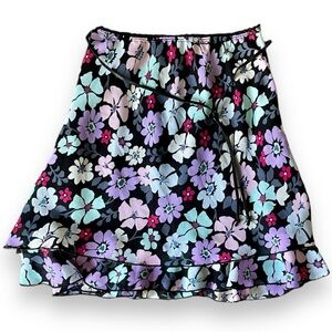 Vintage Y2K Pink & Purple Floral Short Mini Skirt with Rope Belt Size Small